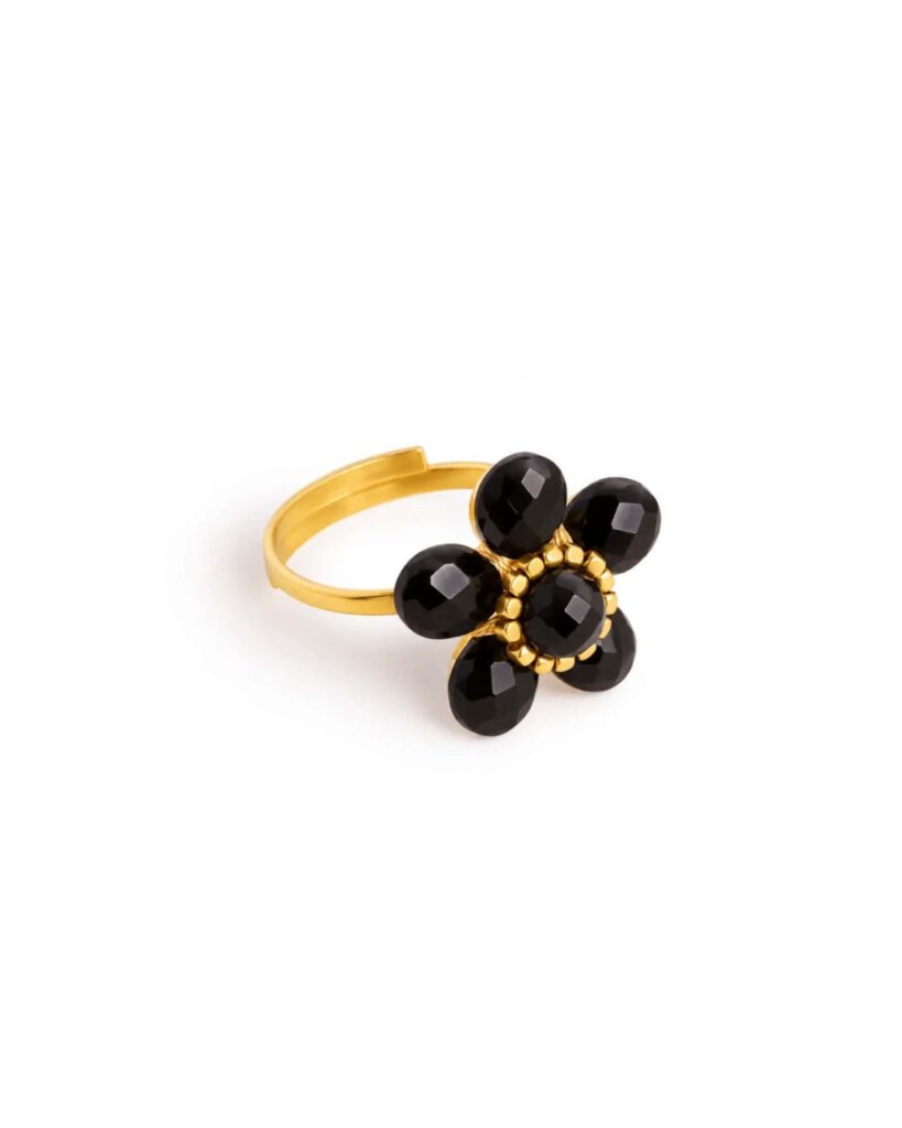 Ibu Jewels Ring Daisy Flower Onyx