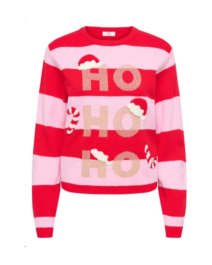 JDY Mary X-Mas Oullover Red With Pink Stripes