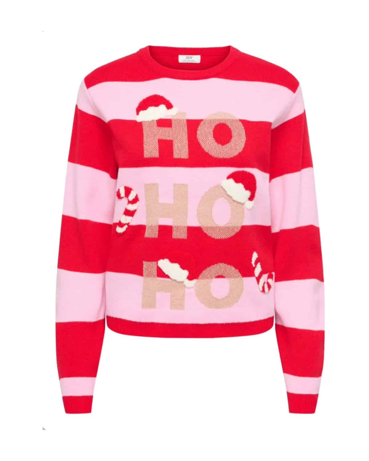 JDY Mary X-Mas Oullover Red With Pink Stripes