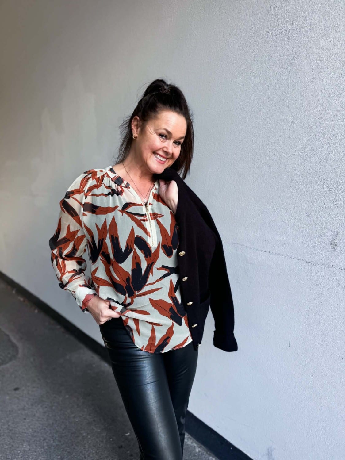 Katrin Uri Zip Silk Blouse Autum Multicolur