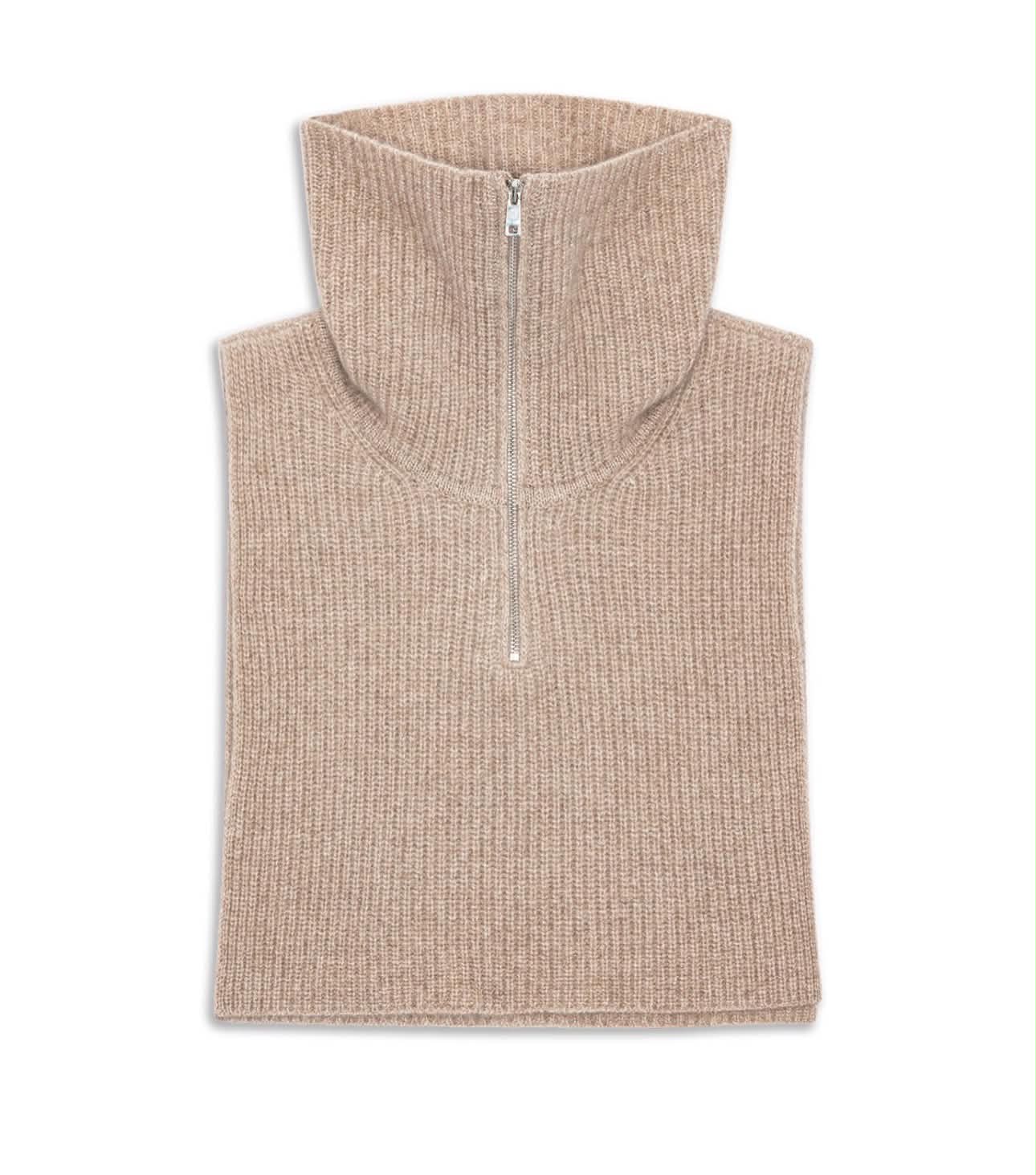 Sui Ava Cashmere Zip Neck Warmer Beige